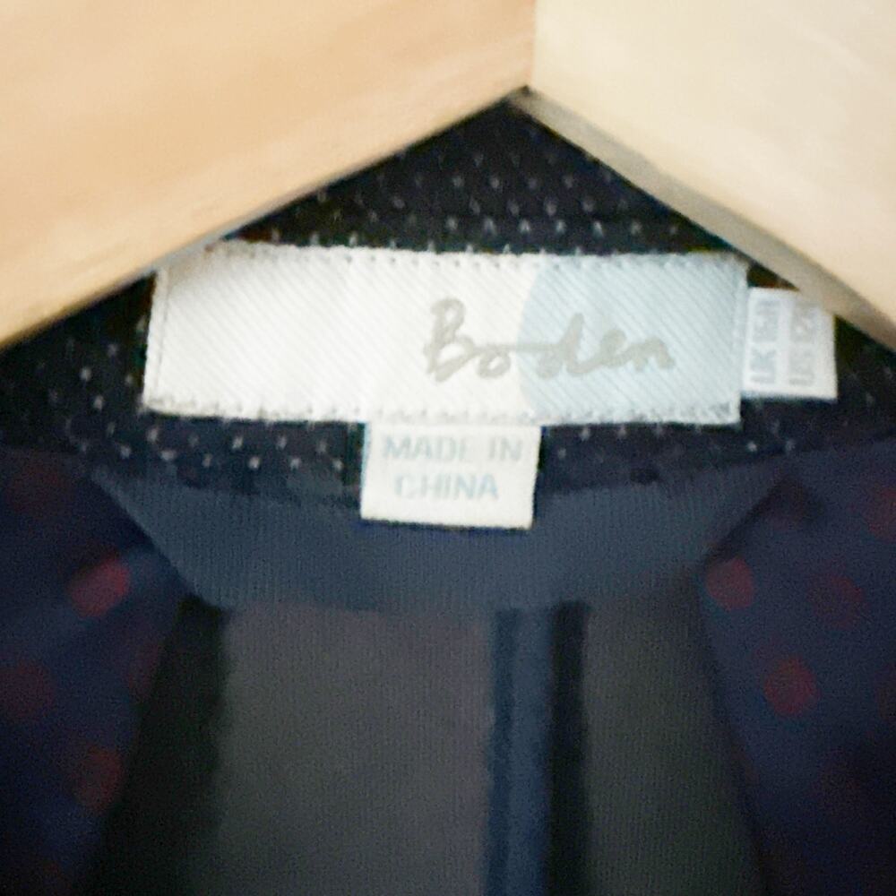 BODEN | Blazer Cotton Blend Navy Blue Micro Dot Jacket Preppy Classic | Size 12 - Picture 4 of 8
